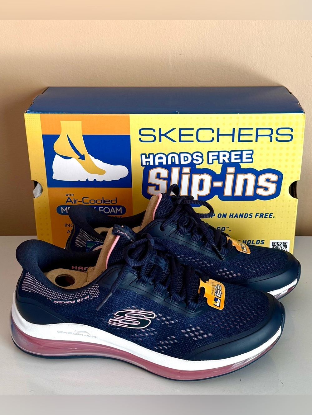 SKECHERS SKIP-INS WOMEN'S 8.5 SKECH-AIR ELEMENT SKYLINE NAVY/PINK NEW W/BOX